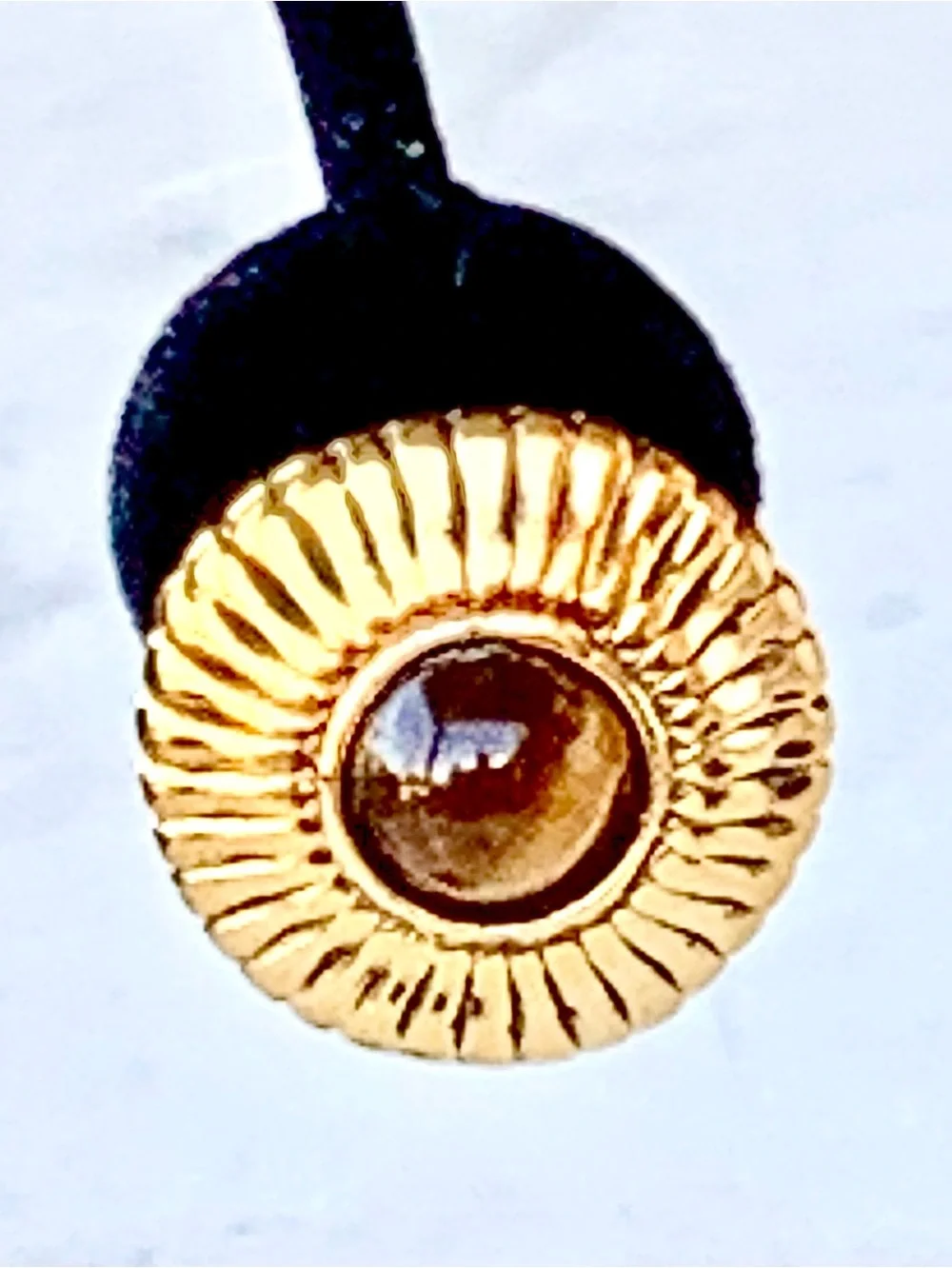 CHANEL 24K GOLD PLATED TIGERS EYE STONE Round Button CLIP Earrings VINTAGE 1986